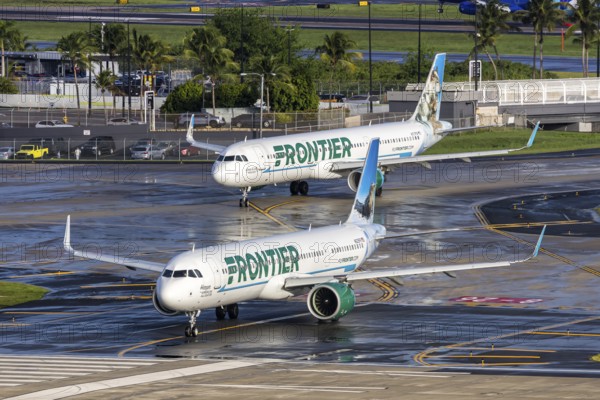 Airbus A321neo aircraft of Frontier Airlines with registration N629FR at San Juan Airport, Puerto Rico