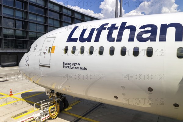 A Lufthansa Boeing 787-9 Dreamliner aircraft with the registration D-ABPD at Munich Airport, Germany