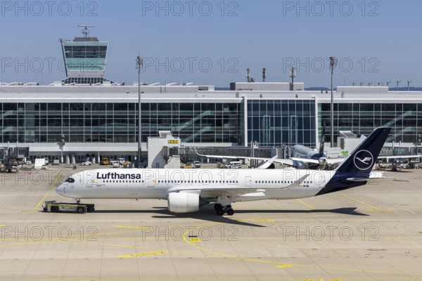 A Lufthansa Airbus A350-900 aircraft with the registration D-AIVC at Munich Airport, Germany