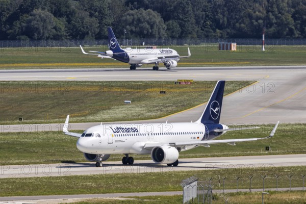 A Lufthansa Airbus A320neo aircraft with the registration D-AINL at Munich Airport, Germany