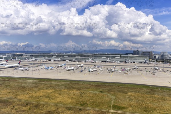 Aerial view of Terminal 2 at Frankfurt Airport, Germany