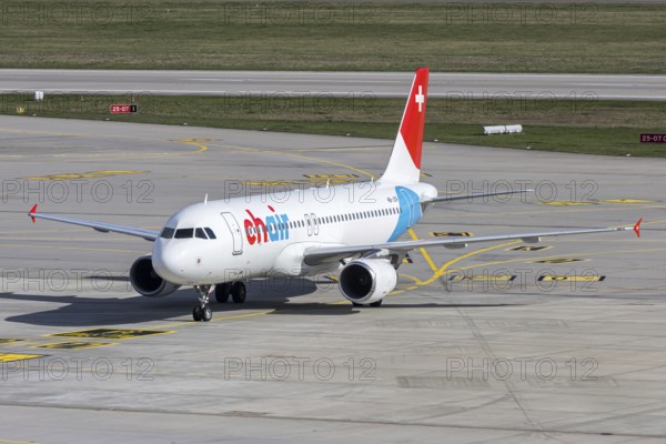 A Chair Airlines Airbus A320 aircraft with the registration HB-JOP at Stuttgart Airport, Germany