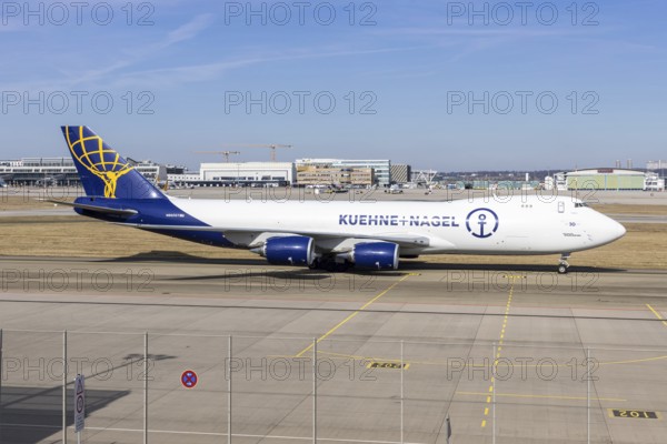 A Boeing 747-8F aircraft of Atlas Air Kuehne und Nagel with the registration number N862GT at the airport in Stuttgart, Germany