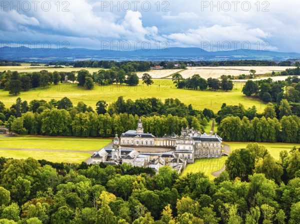 Hopetoun House from a drone, South Queensferry, Edinburgh, Scotland, United Kingdom