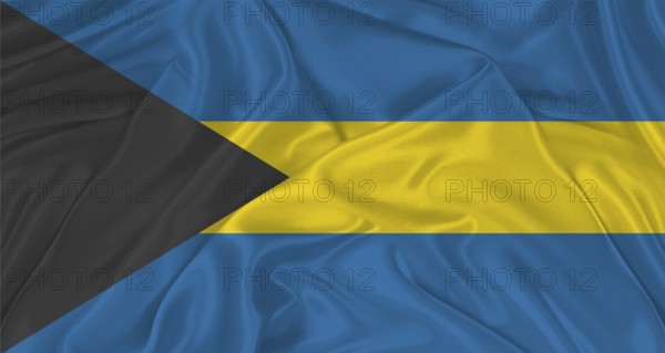 Flag of Bahamas with cloth texture. Close up of Bahamas flag waving