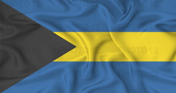 Realistic Bahamas flag waving. Close up of flag of Bahamas with cloth texture