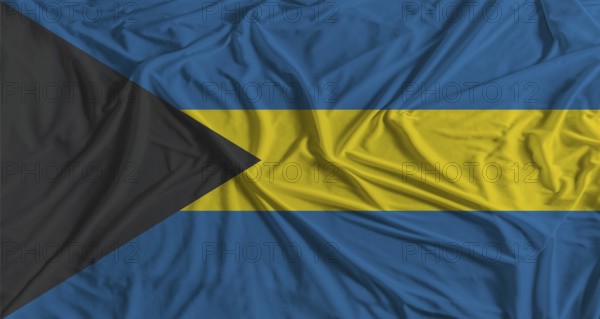 Bahamian flag with fabric texture background. National flag of Bahamas
