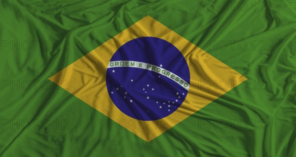 Brazilian flag with fabric texture background. National flag of Brazil
