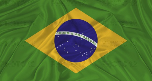 Flag of Brazil with cloth texture. Close up of Brazil flag waving