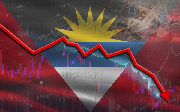 Antigua and Barbuda financial fall on economy market. Antigua and Barbuda financial crisis on economic graph