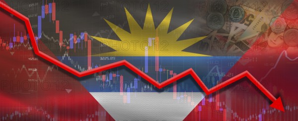 Antigua and Barbuda financial crisis on economic graph. Financial fall of Antigua and Barbuda on economy market
