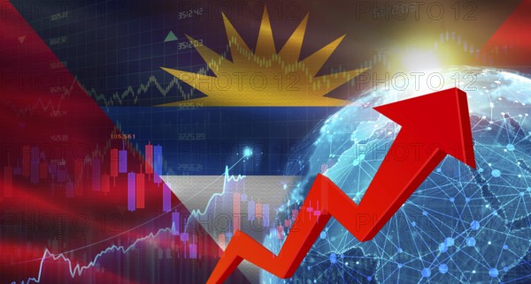 Global financial growth with Antigua and Barbuda flag. Financial growth with Antigua and Barbuda flag on economic background