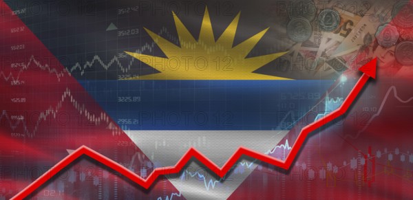 Antigua and Barbuda financial growth on market graph. Antigua and Barbuda economic growth on financial graph