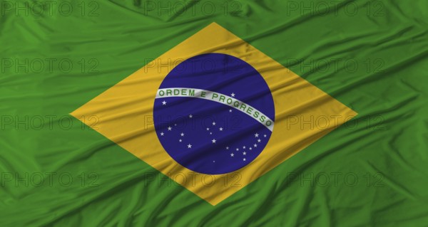 Brazilian flag waving. Flag of Brazil with cloth texture
