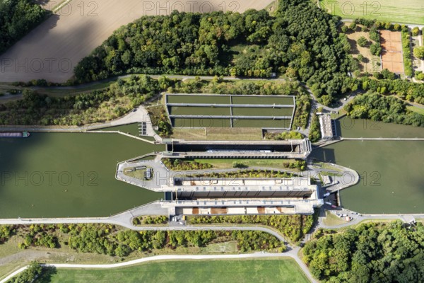 Lock, Uelzen, lock group, double lock, Elbe Lateral Canal, inland waterway, transport, logistics, canal, artificial, waterway, lock chamber, aerial view, Lower Saxony, Germany