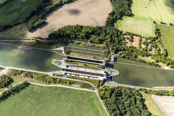 Lock, Uelzen, lock group, double lock, Elbe Lateral Canal, inland waterway, transport, logistics, canal, artificial, waterway, lock chamber, aerial view, Lower Saxony, Germany