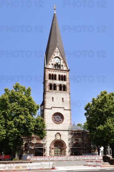 Ettlingen, Germany - August 13th 2025: Herz-Jesu Church in Ettlingen. Neo-Romanesque architecture and artistic heritage
