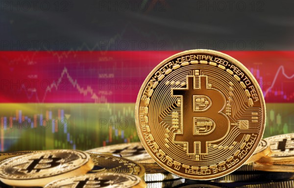 Investors in cryptocurrency and Blockchain Technology in Germany, Concept. Bitcoin with Germany flag in the background