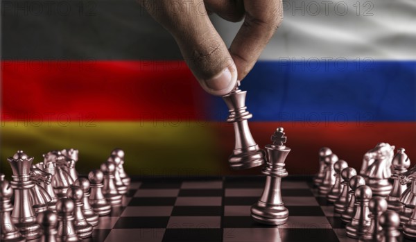 Political tension between Germany and Russia. Germany vs Russia flag on chessboard
