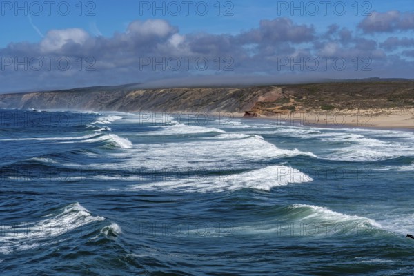 Praia da Bordeira beach, near Carrapateira, popular with surfers, wave riders, rocky coast, steep coast in the south-west of the Algarve, Portugal