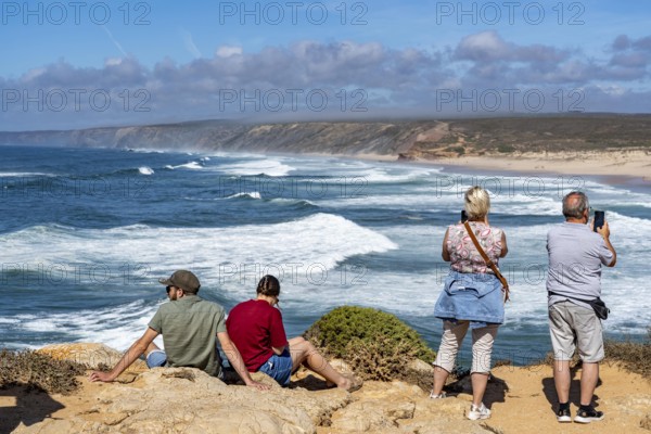 Viewpoint at Praia da Bordeira beach, near Carrapateira, popular with surfers, wave riders, rocky coast, steep coast in the south-west of the Algarve, Portugal