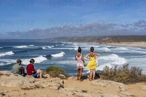 Viewpoint at Praia da Bordeira beach, near Carrapateira, popular with surfers, wave riders, rocky coast, steep coast in the south-west of the Algarve, Portugal