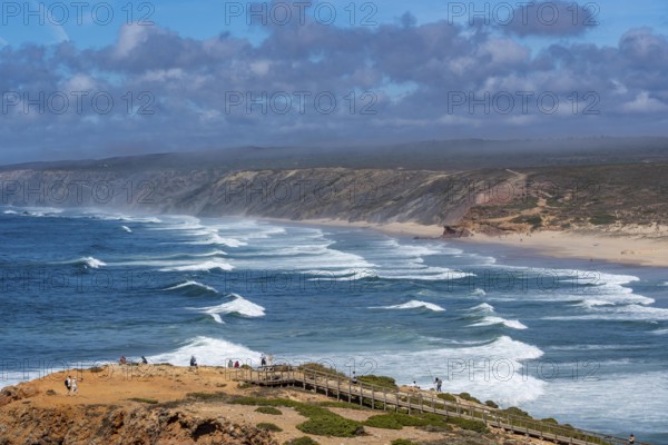 Praia da Bordeira beach, near Carrapateira, popular with surfers, wave riders, rocky coast, steep coast in the south-west of the Algarve, Portugal