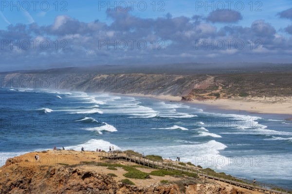 Praia da Bordeira beach, near Carrapateira, popular with surfers, wave riders, rocky coast, steep coast in the south-west of the Algarve, Portugal