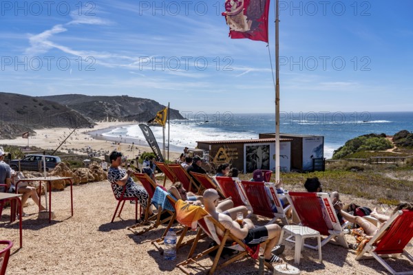 Praia do Amado beach near Carrapateira, popular with surfers, wave riders, rocky coast, steep coast in the south-west of the Algarve, Portugal