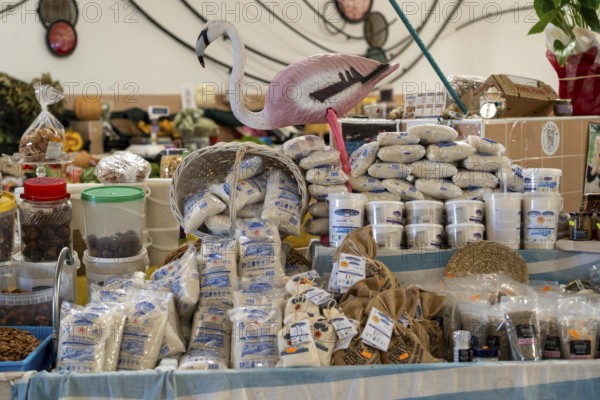 The Mercado Municipal de Tavira, market stalls of all kinds under one roof, spices, salt from the Tavira salt pans, in the Algarve, Portugal