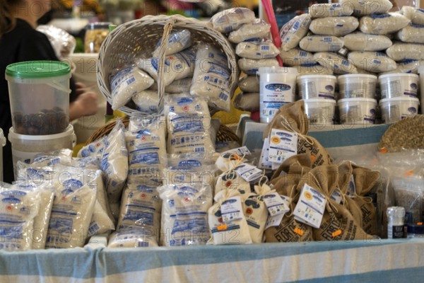 The Mercado Municipal de Tavira, market stalls of all kinds under one roof, spices, salt from the Tavira salt pans, in the Algarve, Portugal