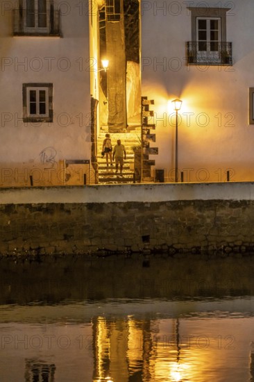 Evening in the old town centre, by the Gilao River, Tavira, in the Algarve, Portugal