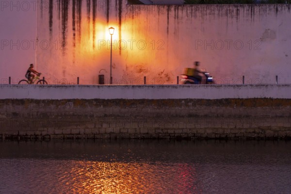 Evening in the old town centre, by the Gilao River, Tavira, in the Algarve, Portugal