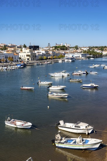 The old town centre of Tavira, on the Gilao river, boats, fishing boats, in the Algarve, Portugal