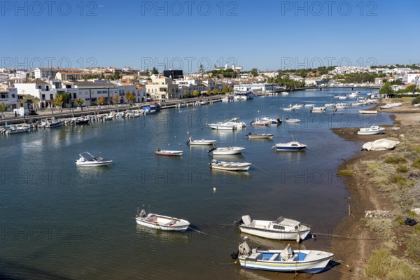 The old town centre of Tavira, on the Gilao river, boats, fishing boats, in the Algarve, Portugal