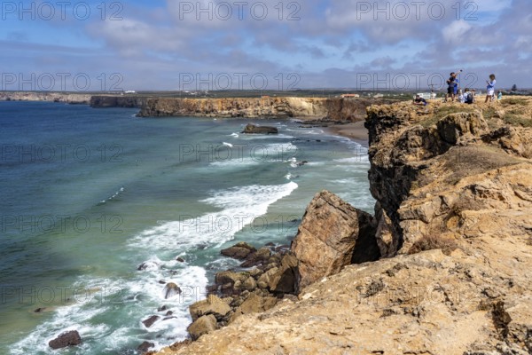 Rocky coast, cliffs in the south-west of the Algarve, near Sagres, Tonel Beach, beach, popular with surfers, Portugal