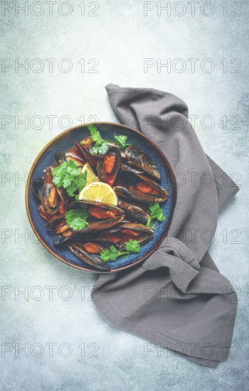 Mussels in tomato sauce, homemade, no people