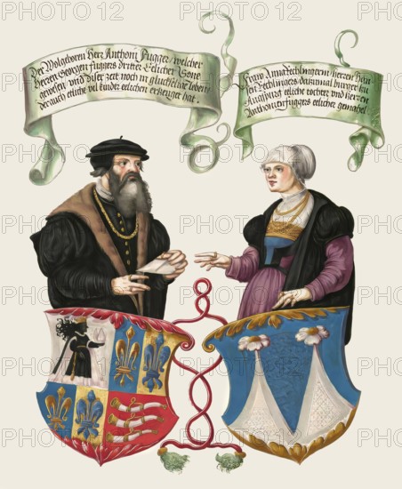 Anton Fugger with his wife Anna Rehlinger, from The Secret Book of Honors of the Fugger Family, Das Geheime Ehrenbuch der Fugger, 16th century