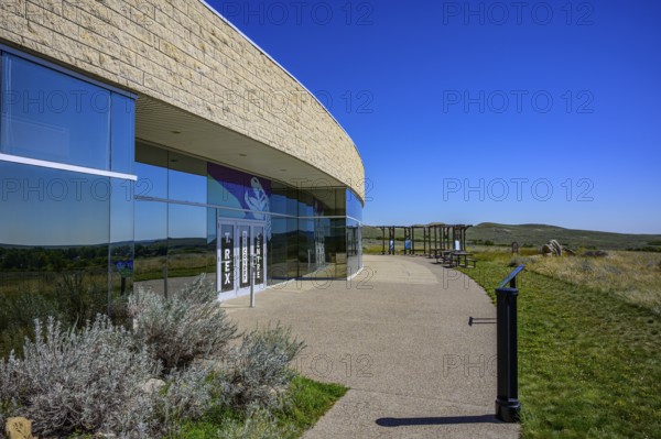 The front of the T.Rex Discovery Centre building in Eastend, Saskatchewan, Canada