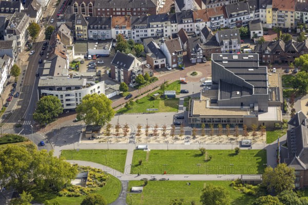 Aerial view, Kathrin-Türks-Halle theatre at the municipal park, Dinslaken, Ruhr area, North Rhine-Westphalia, Germany, DE, Europe, Hanseatic city, aerial view, aerial photography, aerial photography, Lower Rhine, overview, bird's-eye view, overview