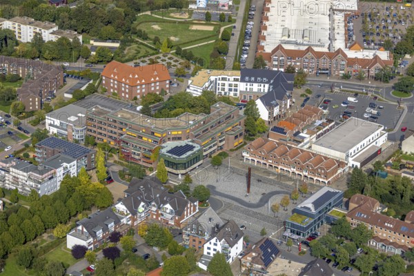 Aerial view, Voerde town hall and town hall square, Voerde, Ruhr area, North Rhine-Westphalia, Germany, authority, DE, Europe, aerial view, aerial photography, aerial photography, Lower Rhine, overview, Voerde (Lower Rhine), bird's eye view, birds-eyes view, overview