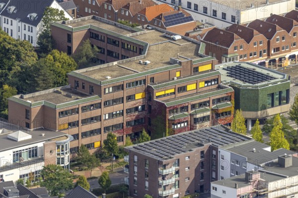 Aerial view, town hall Voerde city administration, Voerde, Ruhr area, North Rhine-Westphalia, Germany, authority, DE, Europe, aerial photograph, aerial photography, aerial photography, Lower Rhine, overview, Voerde (Lower Rhine), bird's-eye view, overview
