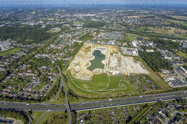 Aerial view of the former harness racing track Recklinghausen, on the A2 motorway, with northern tangent of Blitzkuhlenstraße, König-Ludwig, Recklinghausen, Ruhr area, North Rhine-Westphalia, Germany