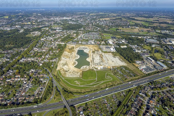 Aerial view of the former harness racing track Recklinghausen, on the A2 motorway, with northern tangent of Blitzkuhlenstraße, König-Ludwig, Recklinghausen, Ruhr area, North Rhine-Westphalia, Germany