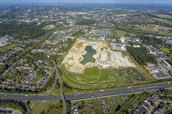 Aerial view of the former harness racing track Recklinghausen, on the A2 motorway, with northern tangent of Blitzkuhlenstraße, König-Ludwig, Recklinghausen, Ruhr area, North Rhine-Westphalia, Germany