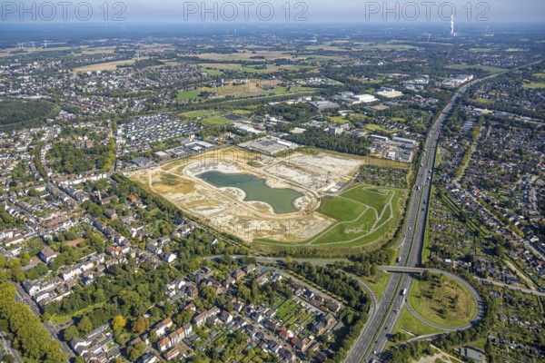 Aerial view of the former harness racing track Recklinghausen, on the A2 motorway, with northern tangent of Blitzkuhlenstraße, König-Ludwig, Recklinghausen, Ruhr area, North Rhine-Westphalia, Germany