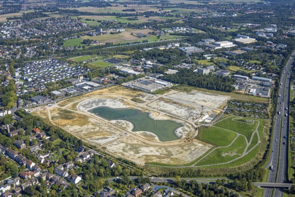 Aerial view of the former harness racing track Recklinghausen, on the A2 motorway, with northern tangent of Blitzkuhlenstraße, König-Ludwig, Recklinghausen, Ruhr area, North Rhine-Westphalia, Germany