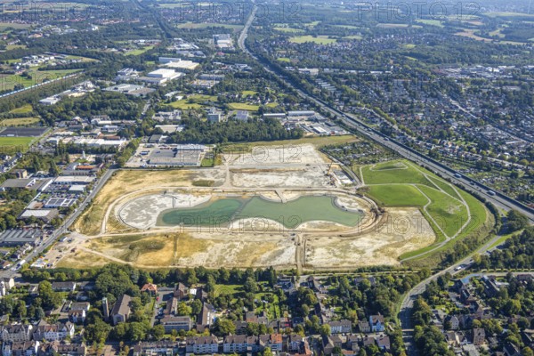 Aerial view of the former harness racing track Recklinghausen, on the A2 motorway, with northern tangent of Blitzkuhlenstraße, König-Ludwig, Recklinghausen, Ruhr area, North Rhine-Westphalia, Germany