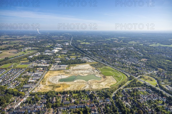 Aerial view of the former harness racing track Recklinghausen, on the A2 motorway, with northern tangent of Blitzkuhlenstraße, König-Ludwig, Recklinghausen, Ruhr area, North Rhine-Westphalia, Germany