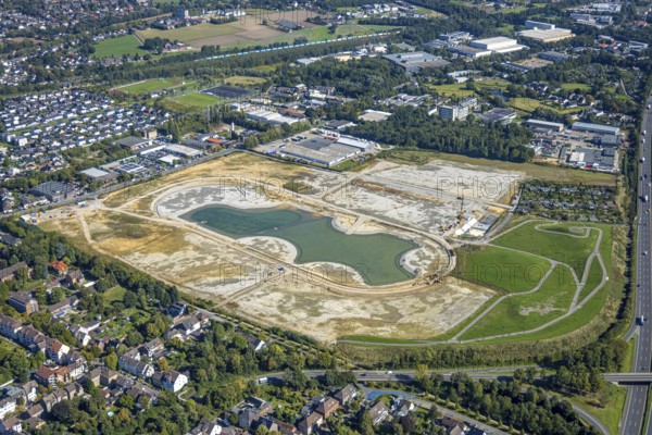 Aerial view of the former harness racing track Recklinghausen, on the A2 motorway, with northern tangent of Blitzkuhlenstraße, König-Ludwig, Recklinghausen, Ruhr area, North Rhine-Westphalia, Germany